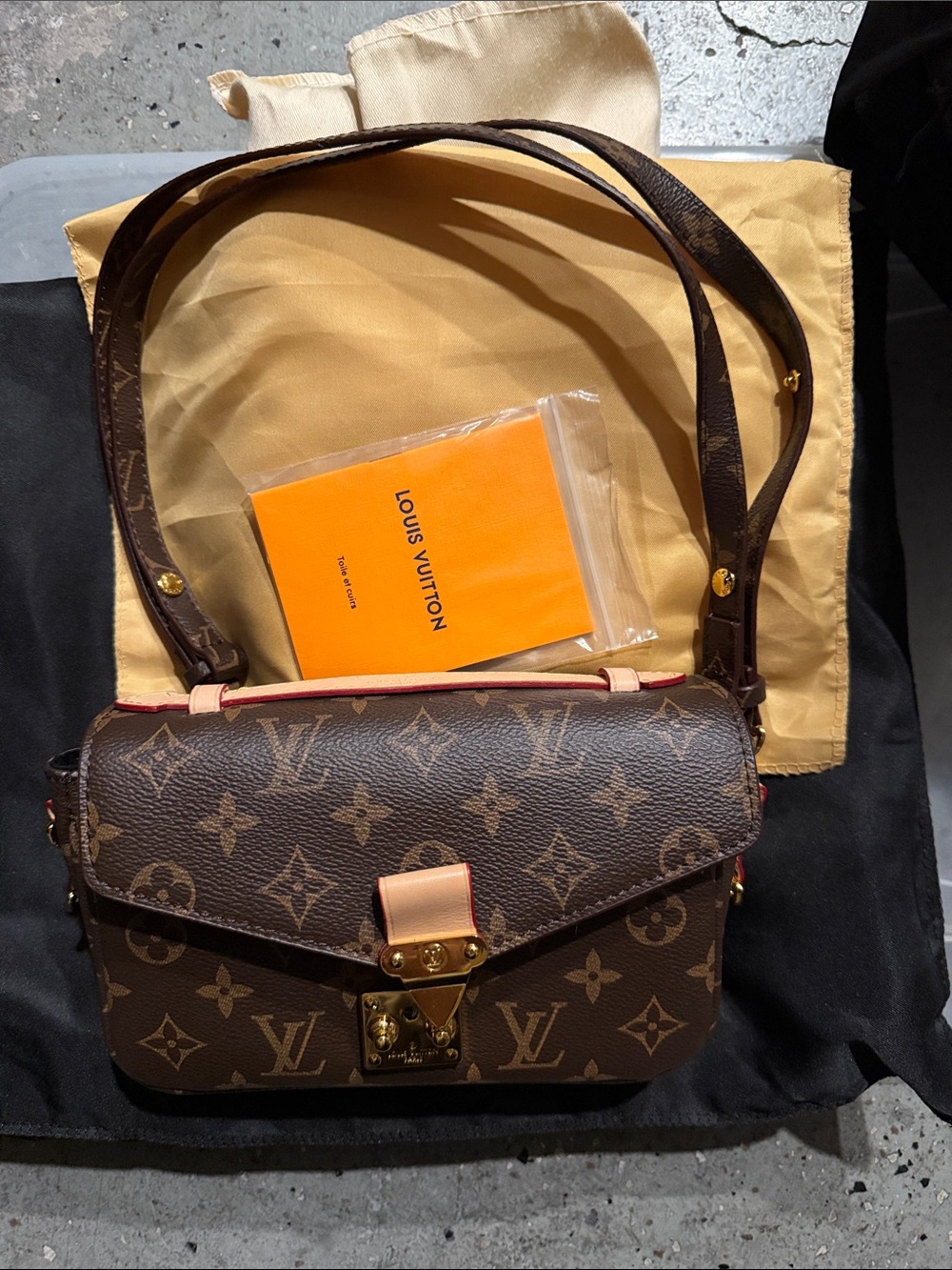 Louis Vuitton Brown Monogram Canvas Shoulder Bag with Beige Trim